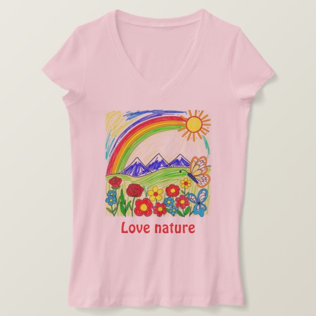 Camiseta Desenho Colorido da Natureza para Amantes da Natur (Frente do Design)