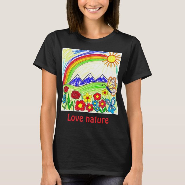Camiseta Desenho Colorido da Natureza para Amantes da Natur (Frente)