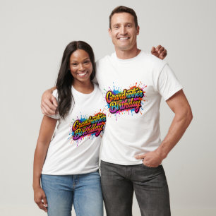 Camiseta Desenho Colorido de Tinta Salpicada para Aniversár