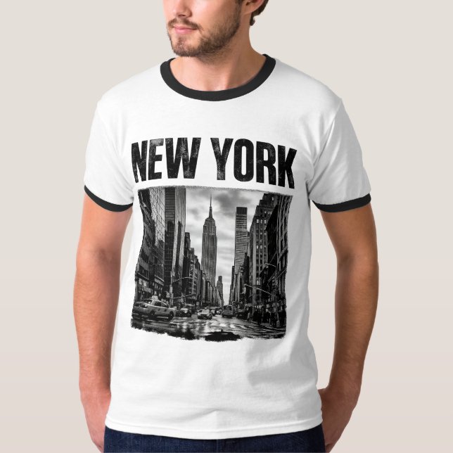 Camiseta Desenho com imagem em preto e branco de Nova York (Frente)