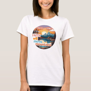 Camiseta Desenho Cristão Fé Move Montanhas