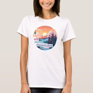 Camiseta Desenho Cristão Fé Move Montanhas