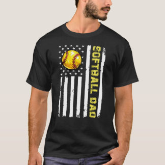 Camiseta Desenho da Bandeira Americana para Pai de Softbol