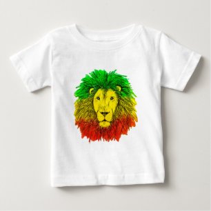 Camiseta Desenho da cabeça de leão Rasta vermelho amarelo v