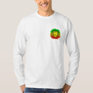 Camiseta Desenho da cabeça de leão Rasta vermelho amarelo v