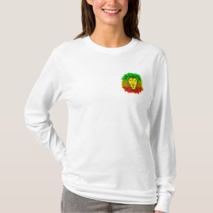 Camiseta Desenho da cabeça de leão Rasta vermelho amarelo v
