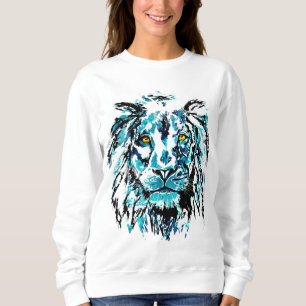 Camiseta Desenho da cabeça do leão azul   Leão Sweatshirt