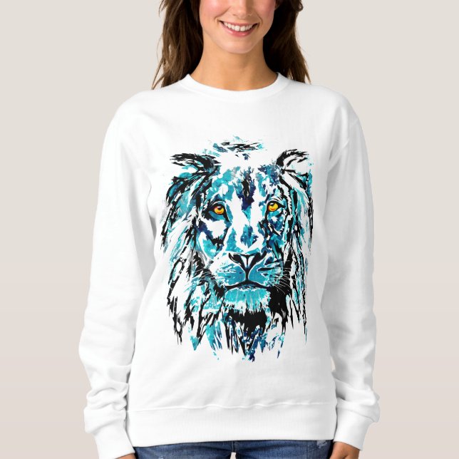 Camiseta Desenho da cabeça do leão azul | Leão Sweatshirt (Frente)