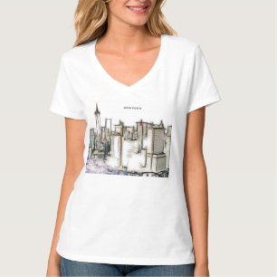 Camiseta Desenho da Cidade de Nova Iorque, Linha do Céu Pre
