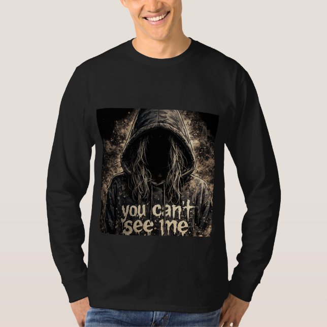 Camiseta desenho da face de manga comprida preta (Frente)