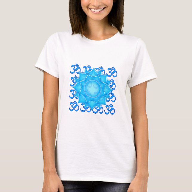 Camiseta Desenho Da Flor Do Lotus De Vidro Azul Com Padrão  (Frente)