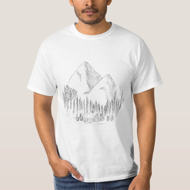 Camiseta Desenho da Floresta e Montanhas (Frente)