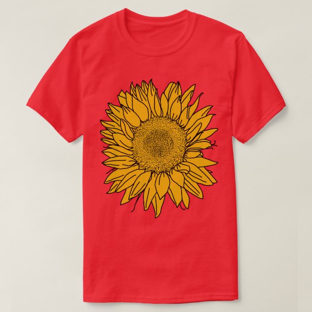 Camiseta Desenho da Linha Amarelo de Girassol (Frente do Design)
