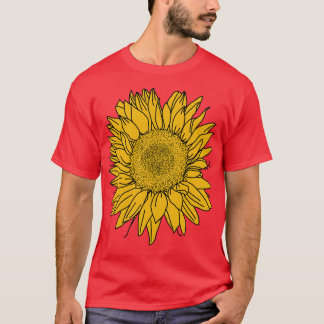 Camiseta Desenho da Linha Amarelo de Girassol