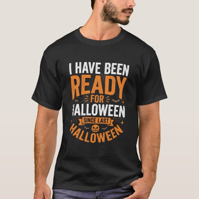 Camiseta Desenho de Abóbora com Crânio Pronto para o Hallow (Frente)