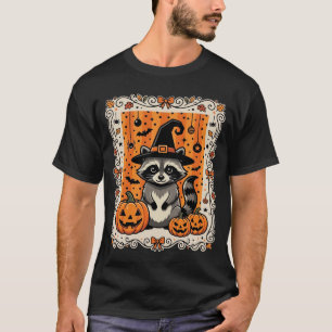 Camiseta Desenho de abóbora de Halloween de guaxinim assust