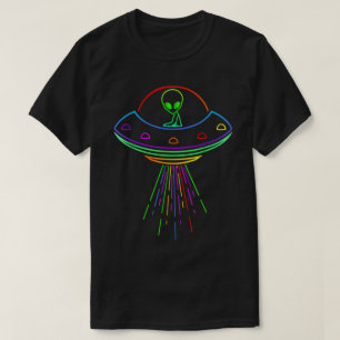 Camiseta Desenho de Alien OVNI Arco-íris Colorido