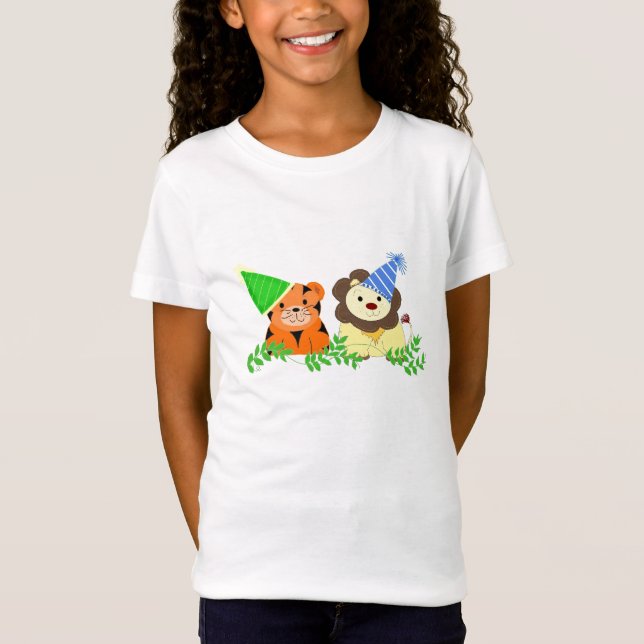 Camiseta Desenho de Aniversário de Tigre e Leão (Frente)