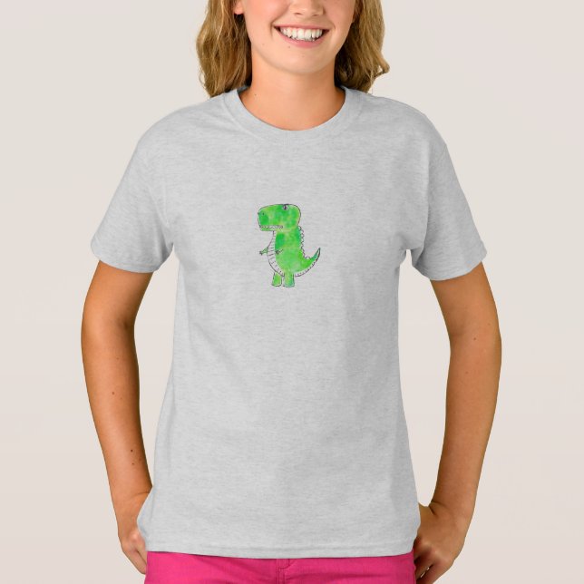 Camiseta Desenho de Aquarela do Dinossauro Verde (Frente)