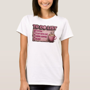 Camiseta Desenho de Arte COFFEE PLAY WITH CAT Rosa Legal