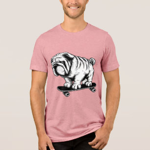 Camiseta Desenho de arte de rua de pug cachorro skateboarde