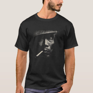 Camiseta Desenho de Arte Pop em Meios-Tons de Homem Fumante