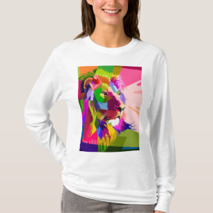 Camiseta Desenho de Arte Pop Prismática Colorida de Leão