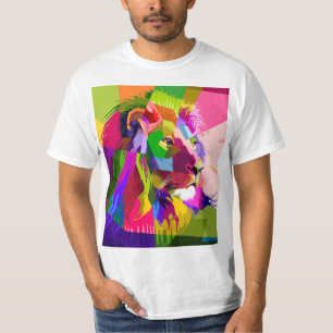 Camiseta Desenho de Arte Pop Prismática Colorida de Leão-62