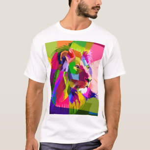 Camiseta Desenho de Arte Pop Prismática Colorida de Leão-62
