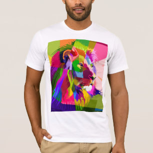 Camiseta Desenho de Arte Pop Prismática Colorida de Leão-62