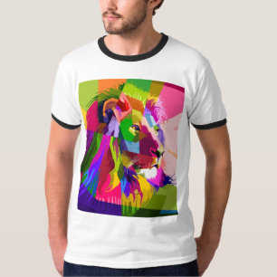 Camiseta Desenho de Arte Pop Prismática Colorida de Leão-62