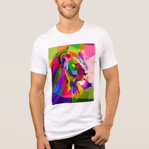 Camiseta Desenho de Arte Pop Prismática Colorida de Leão-62