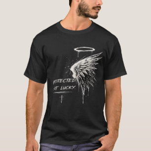 Camiseta Desenho de Asas de Anjo Protegido Não Sortudo
