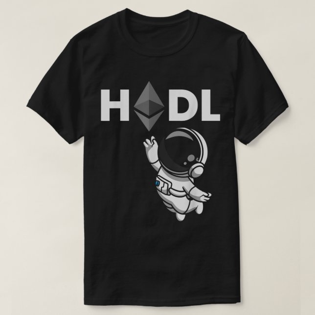 Camiseta Desenho de Astronauta HODL Ethereum Crypto (Frente do Design)