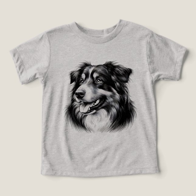 Camiseta Desenho de Australian Shepherd (Design frontal)