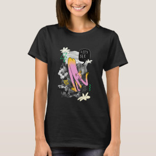 Camiseta Desenho de Aventura Urbana Gigante Rosa Surrealist