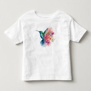 Camiseta Desenho de Beija-Flor em Aquarela com Flores Vibra
