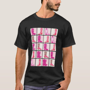 Camiseta Desenho de Botas Cowgirl Xadrez Coquette Empilhada
