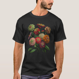 Camiseta Desenho de Buquê Floral de Flores de Zínia