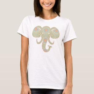 Camiseta Desenho de Cabeça de Elefante Mandala