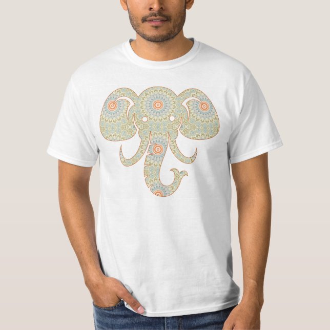 Camiseta Desenho de Cabeça de Elefante Mandala (Frente)