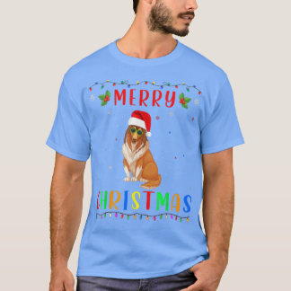 Camiseta Desenho de Cachorro Collie Áspero Luz de Natal Cor