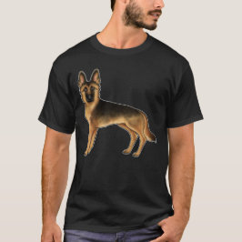 Camiseta Desenho de cachorro fofo Pastor Alemão preto e bro