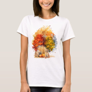 Camiseta Desenho de Cachorro Outono em Aquarela - Golden Re