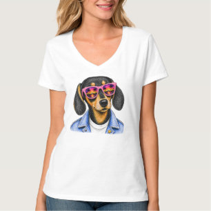 Camiseta Desenho de Cachorro Teckel Verão Pôr do Sol Legal