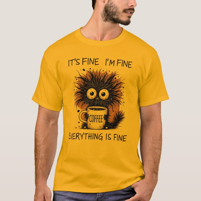 Camiseta Desenho de Caneca do Monstro do Café Engraçado - E (Frente)
