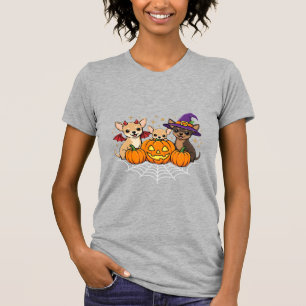 Camiseta Desenho de Cão Bruxa Abóbora de Halloween Chihuahu