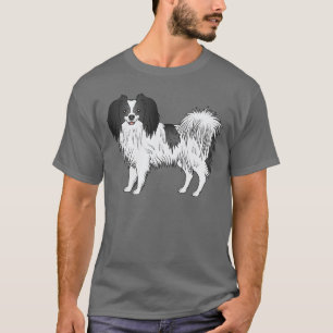 Camiseta Desenho De Cão De Cartoon Phalène Cute Preto E Bra