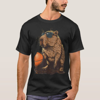 Camiseta Desenho de Capivara de Basquetebol Arte Animal Bas