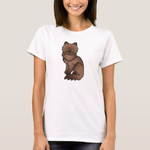 Camiseta Desenho de Cartoon de Gato Persa Colorido Castanho